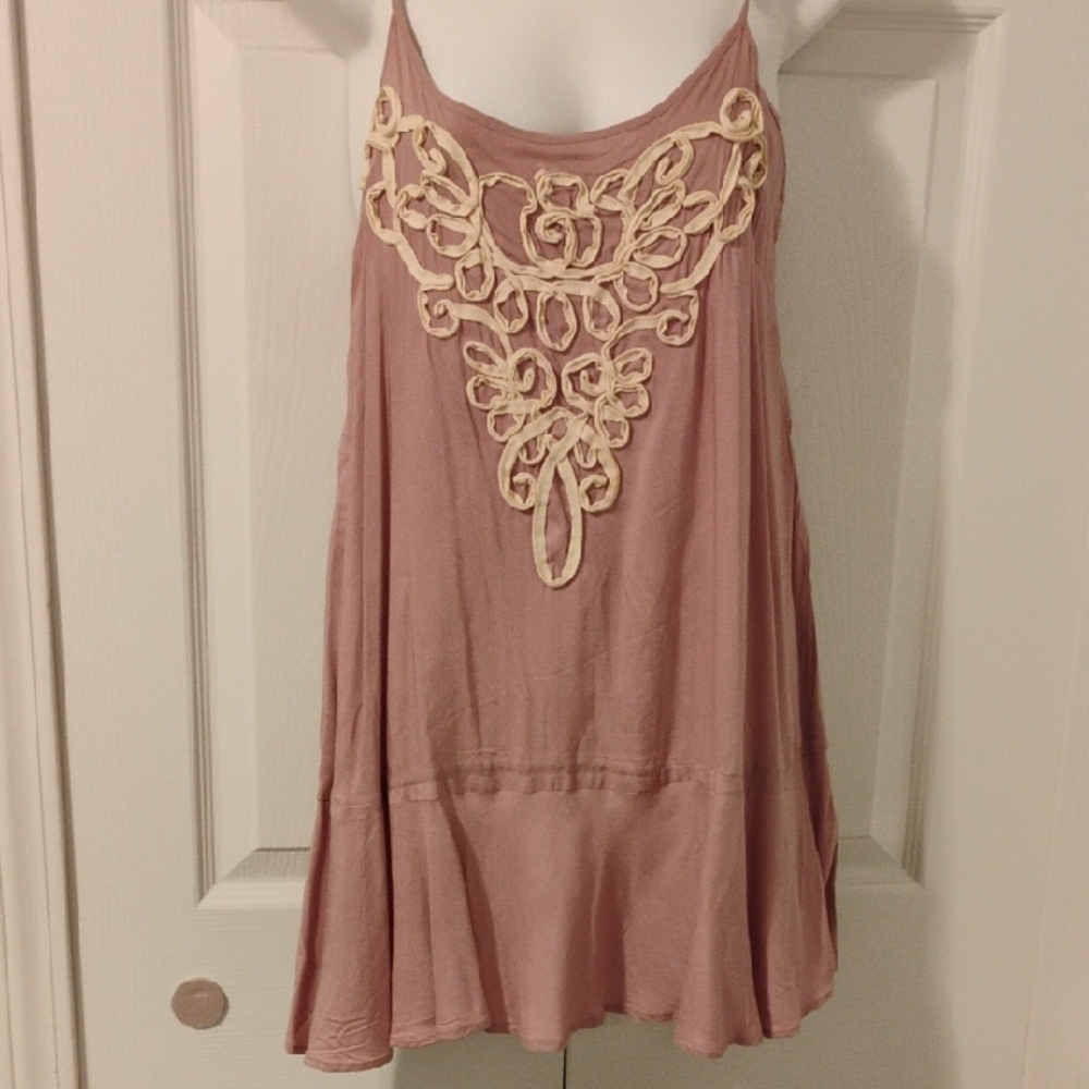 Pink Sleeveless Top with Cream Embroidery